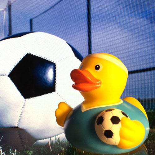 Buy Soccer Player Rubber Duck in Blue Jersey Spread Joy Essex Duck™